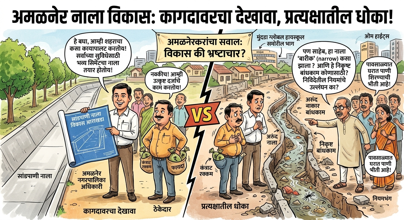 अमळनेरमध्ये सांडपाणी नाल्याच्या निकृष्ट बांधकामाची आणि पात्र बदलल्याची चौकशी करण्याची मागणी; रघुनाथ मोरे यांचे मुख्याधिकाऱ्यांना निवेदन